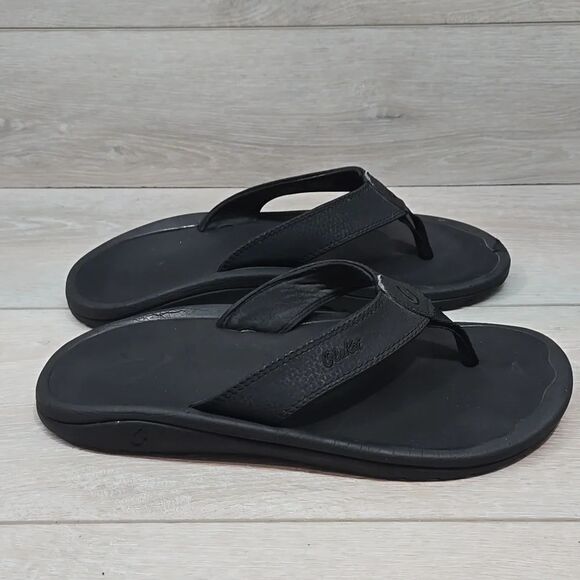 Olukai Mens Ohana Thong Black Flip Flops Sandals Shoes Sz 10 main image 4